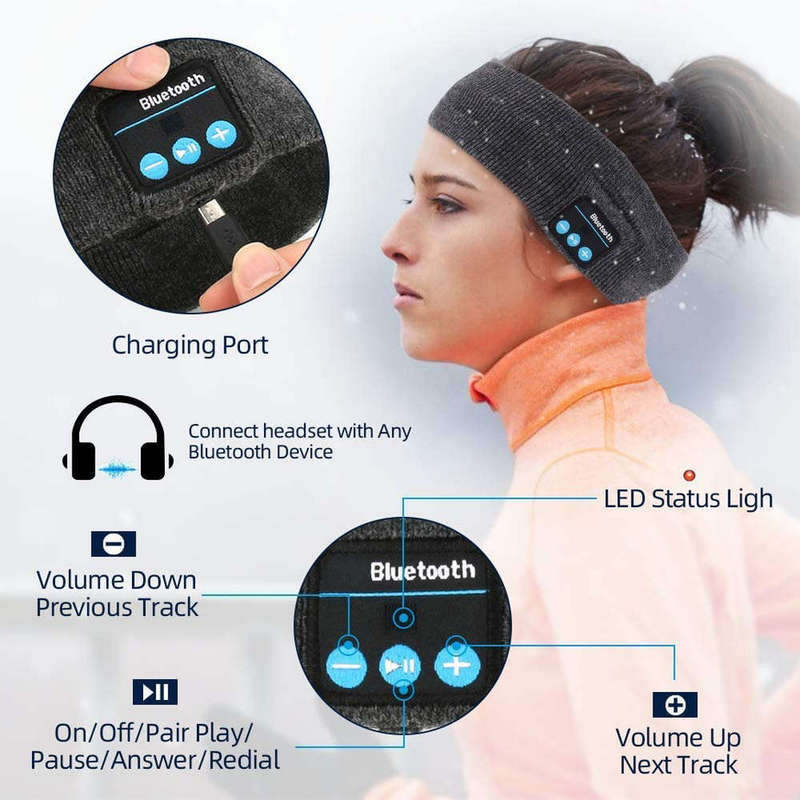 Wireless Bluetooth 5.0 Sports Stereo Run Headband Headphones Black