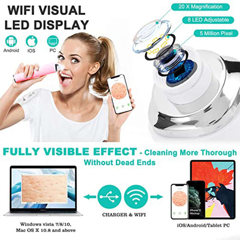 20X Magnification WiFi 5MP Visual Electric Blackhead Remover Pink