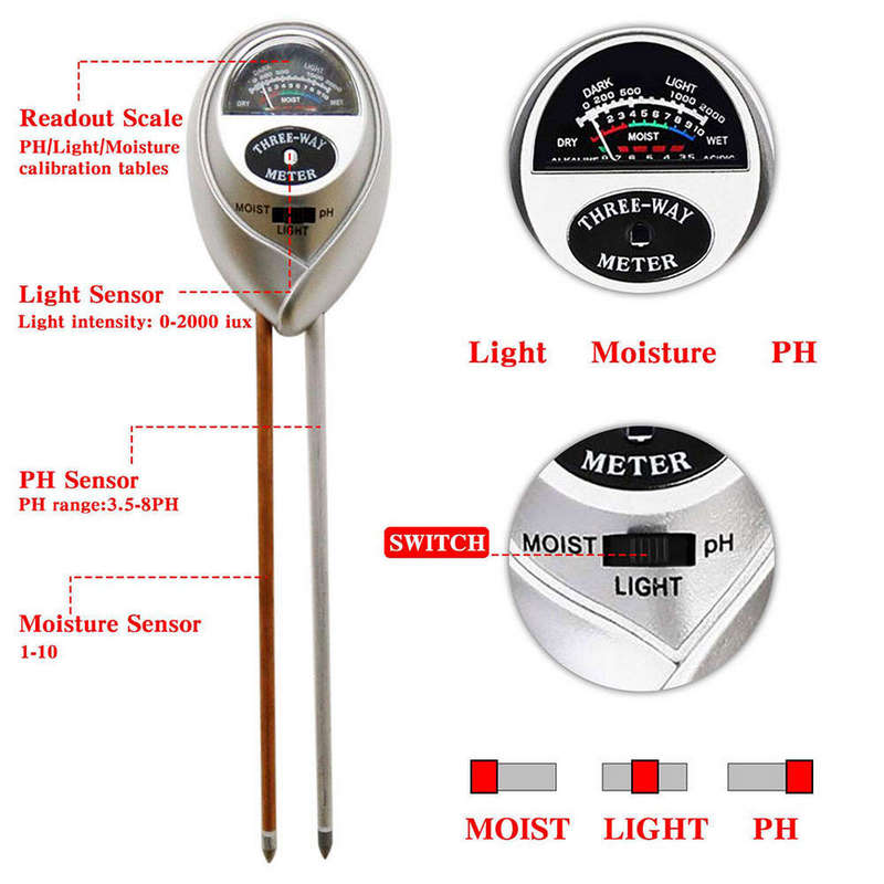 3-in-1 Gardening Soil Tester SunLight Moisture Meter & pH