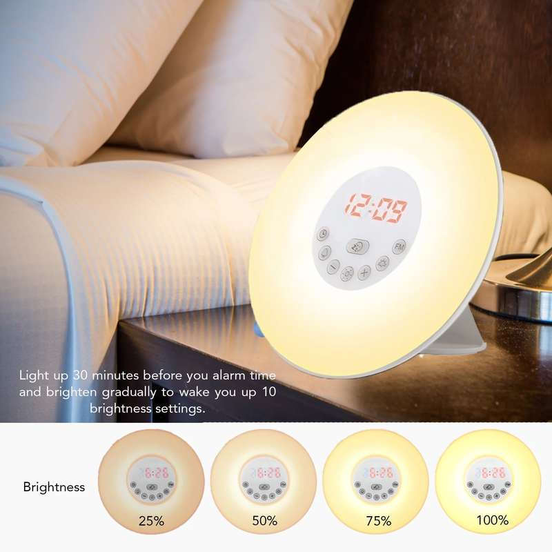 Sunrise Alarm Digital Clock Wake Up Light with 6 Nature Sounds FM Radio