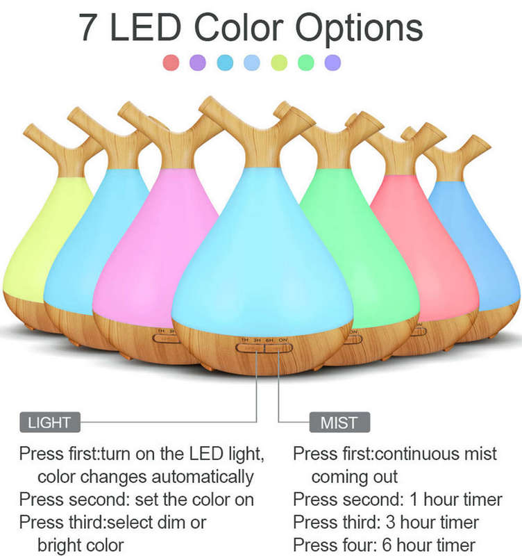7 Colours Wood Grain Branch Essential Oil Diffuser 400ml