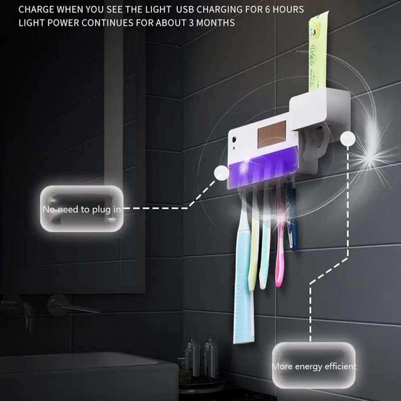 Solar Rechargeable UV Toothbrush Sterilizer Holder Squeezer