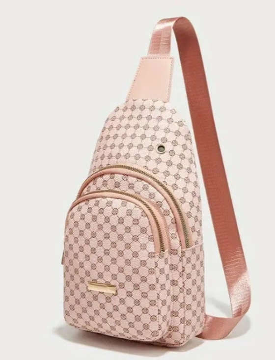 Stylish PU Leather Double-layer Polka Dot Simple Crossbody Bag [ Pink ]
