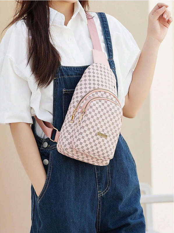 Stylish PU Leather Double-layer Polka Dot Simple Crossbody Bag [ Pink ]