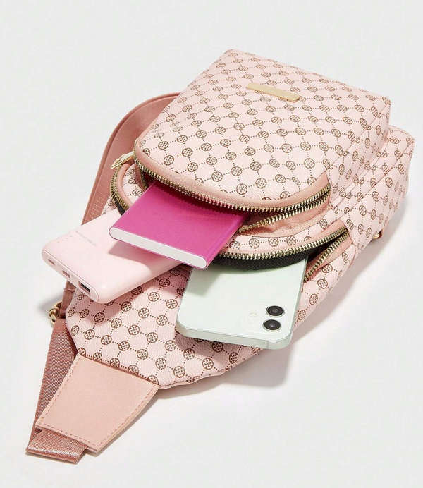 Stylish PU Leather Double-layer Polka Dot Simple Crossbody Bag [ Pink ]