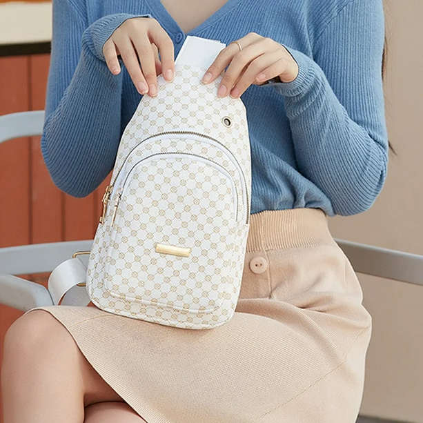 Stylish PU Leather Double-layer Polka Dot Simple Crossbody Bag [ White ]