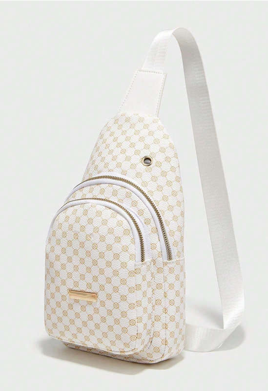 Stylish PU Leather Double-layer Polka Dot Simple Crossbody Bag [ White ]