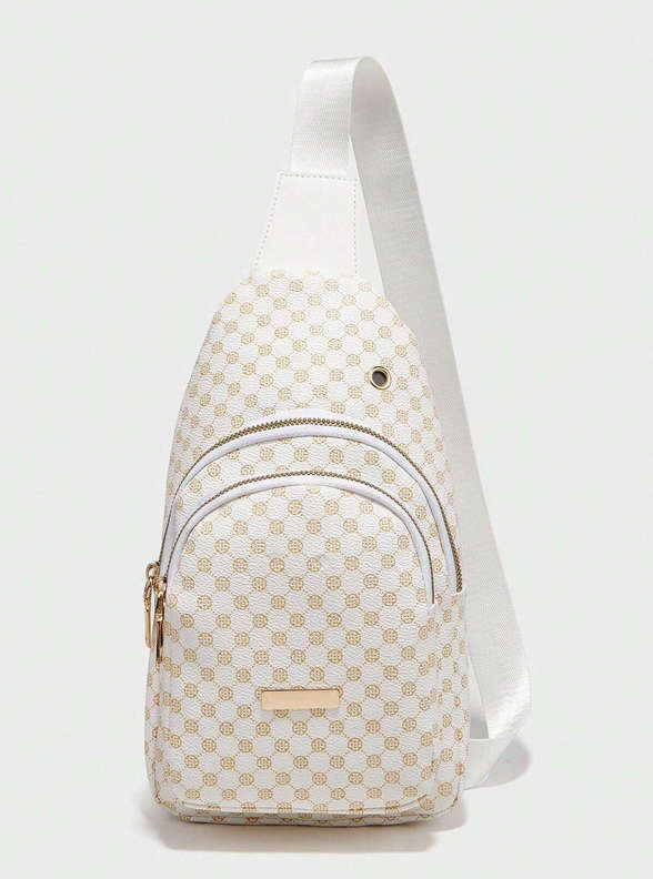 Stylish PU Leather Double-layer Polka Dot Simple Crossbody Bag [ White ]
