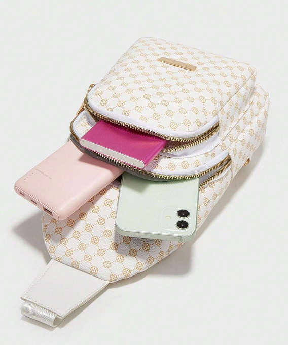 Stylish PU Leather Double-layer Polka Dot Simple Crossbody Bag [ White ]