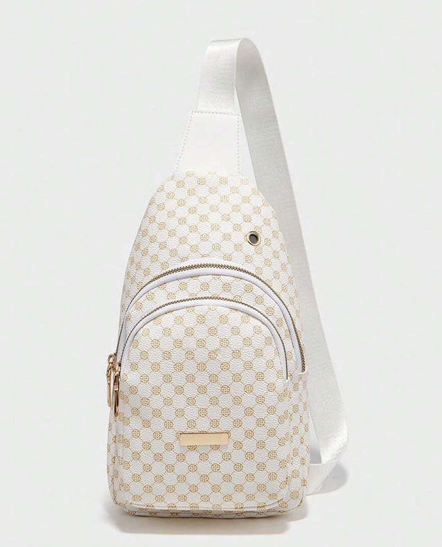 Stylish PU Leather Double-layer Polka Dot Simple Crossbody Bag [ White ]