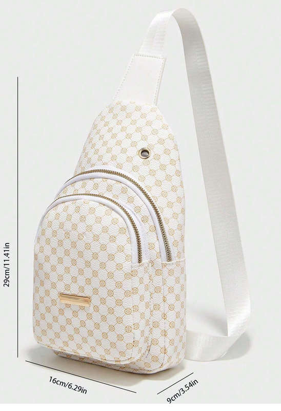 Stylish PU Leather Double-layer Polka Dot Simple Crossbody Bag [ White ]