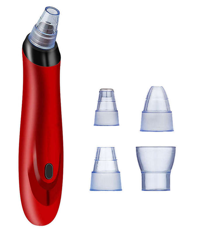 Professional Facial Blackhead remover with 5 Sucker Heads Red