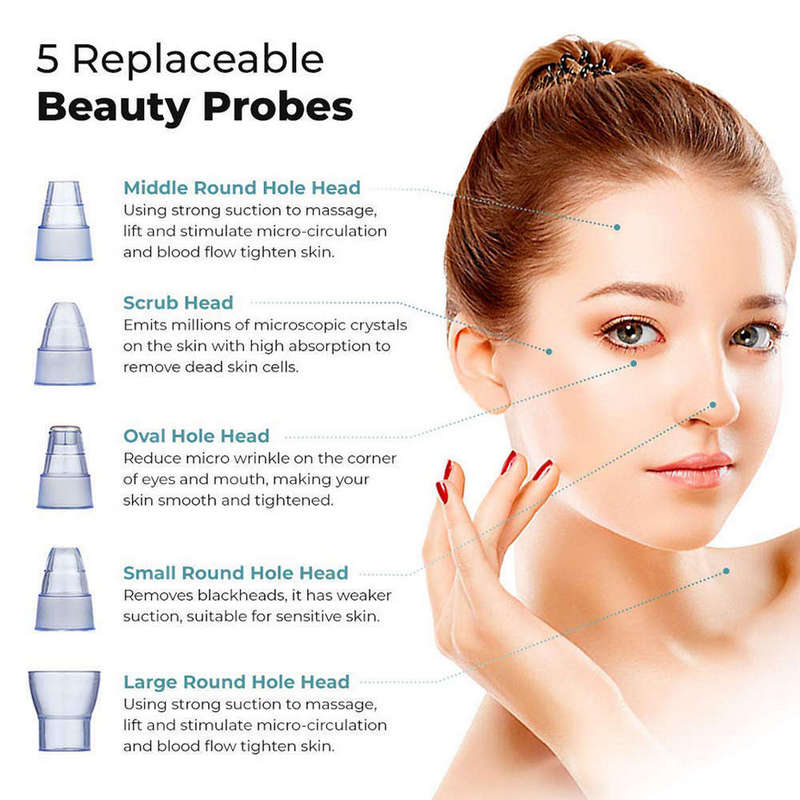 Professional Facial Blackhead remover with 5 Sucker Heads Red