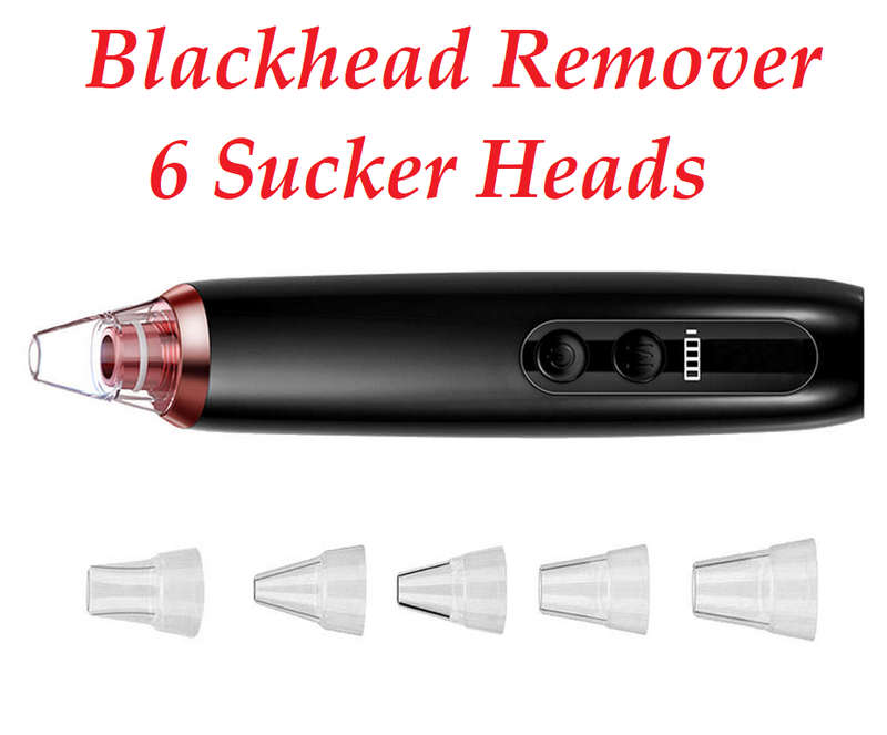 Blackhead Remover Vacuum Cleaner with 6 Sucker Heads Black