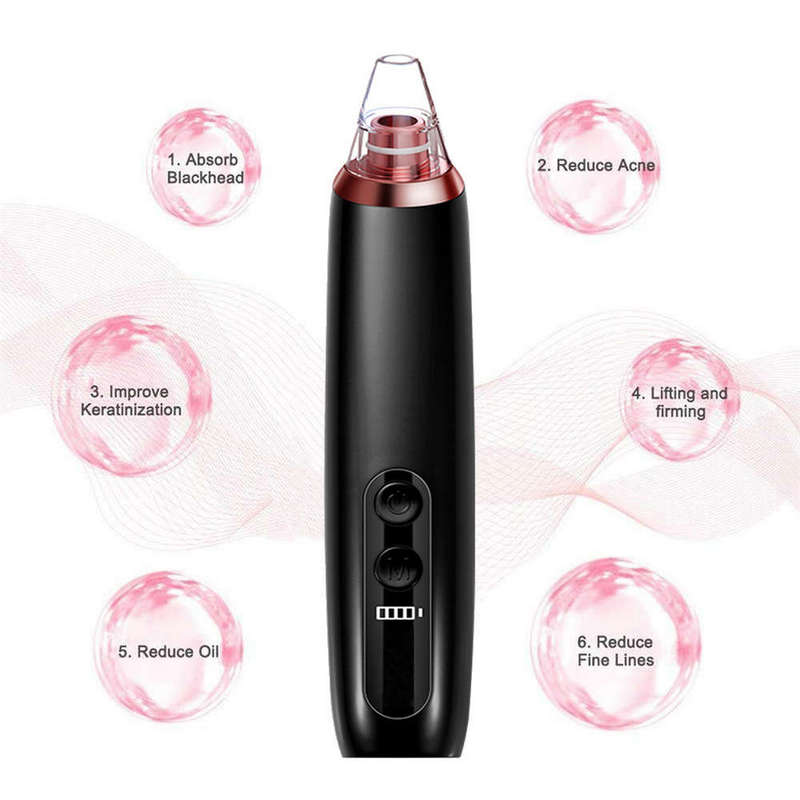 Blackhead Remover Vacuum Cleaner with 6 Sucker Heads Black