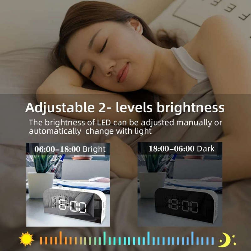 LED Mirror Clock with Alarm Snooze