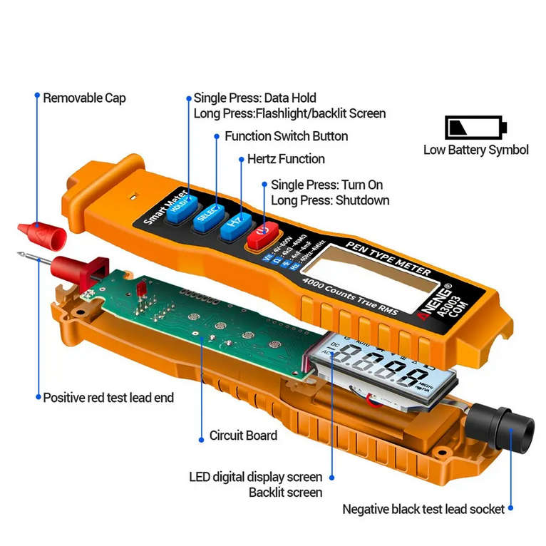 Digital Multimeter Pen Non-Contact AC/DC Voltage, Resistance, Capacitance & Hz Tester Tool