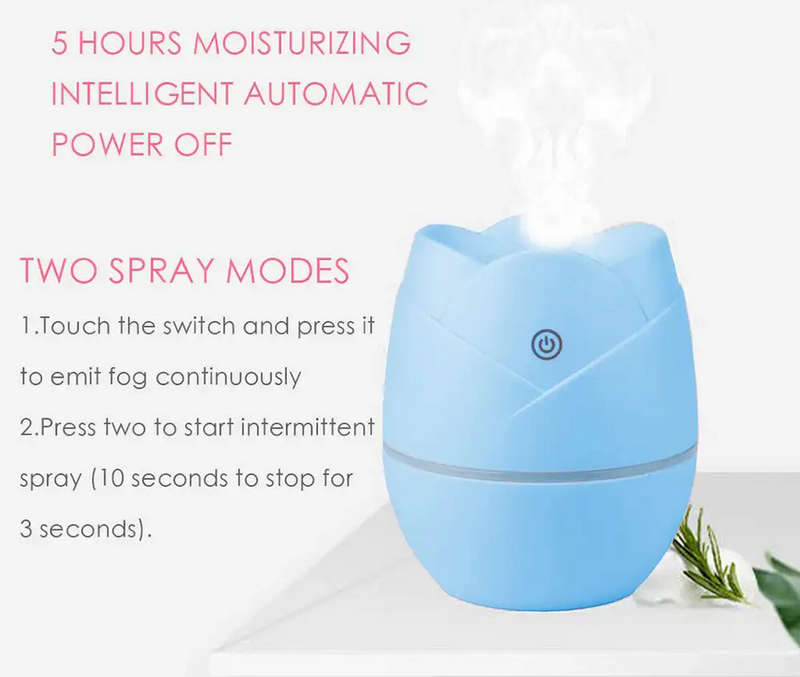 Rose shape Mini spray Humidifier USB powered (Blue)