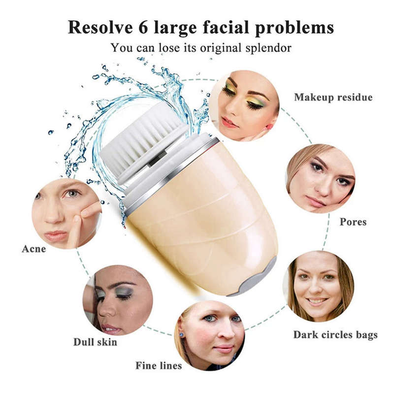 3 In 1 Electric Soft Facial Cleansing Brush Gold Rotary 360°