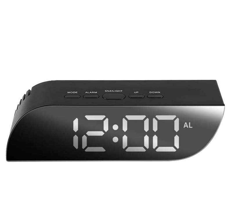 Trapezoidal Digital LED Mirror Alarm Clock - White Font
