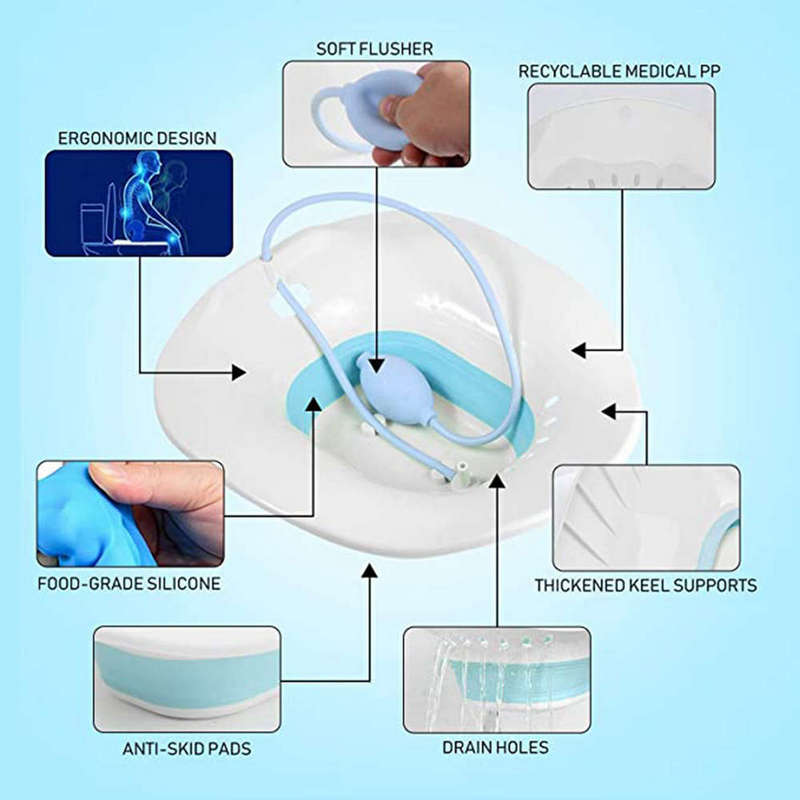 Foldable Bidet Sitz Bath Tub with Flusher for Postpartum Care Blue