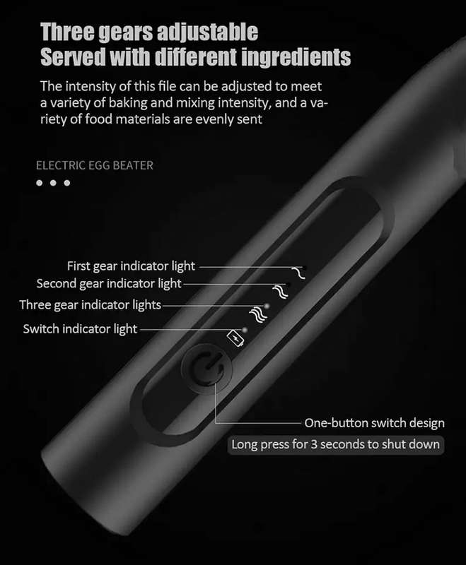 Handheld Electric USB 3-Speed Milk Frother Egg Blender with 2 Heads