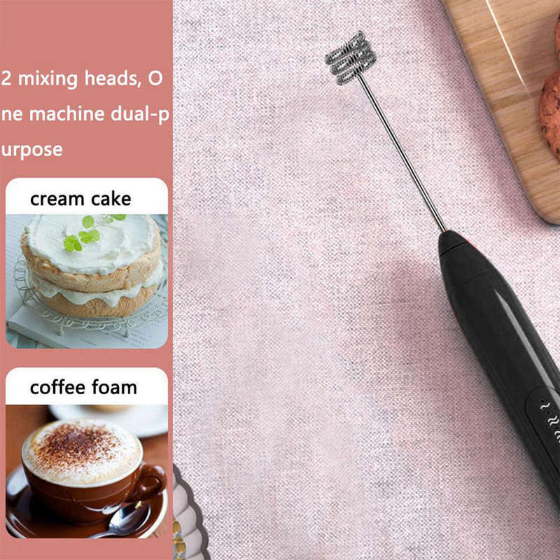 Handheld Electric USB 3-Speed Milk Frother Egg Blender with 2 Heads