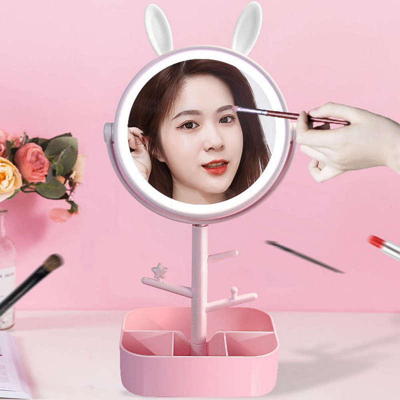 Fashion LED Vanity Mirror Pink 180 Degree Rotation
