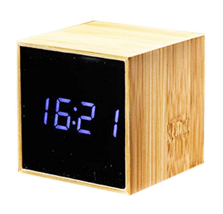 Mini Square Digital LED Wooden Alarm Clock Blue