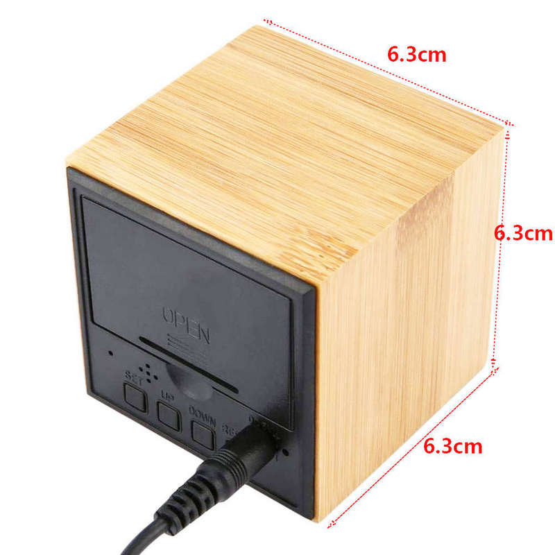 Mini Square Digital LED Wooden Alarm Clock Blue