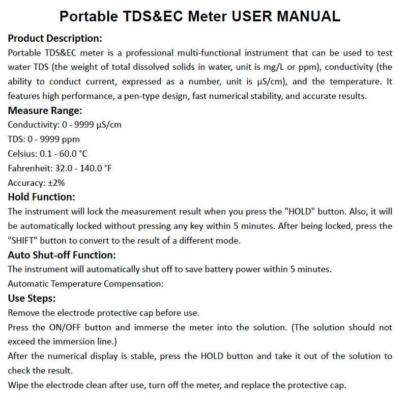 Digital TDS Water Quality Purity Tester - Total Dissolved Solids