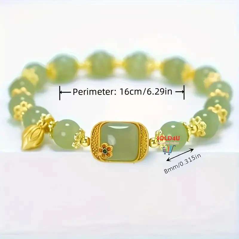 Lotus Beaded Glass Bracelet For Girls - Charming Green Beaded Bracelet with For Lotus Pod Charm