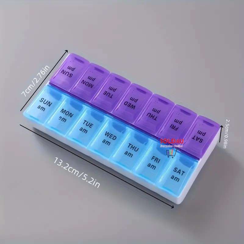 14 Compartment Pill Storage Box 7 Days AM/PM Organizer for Capsule