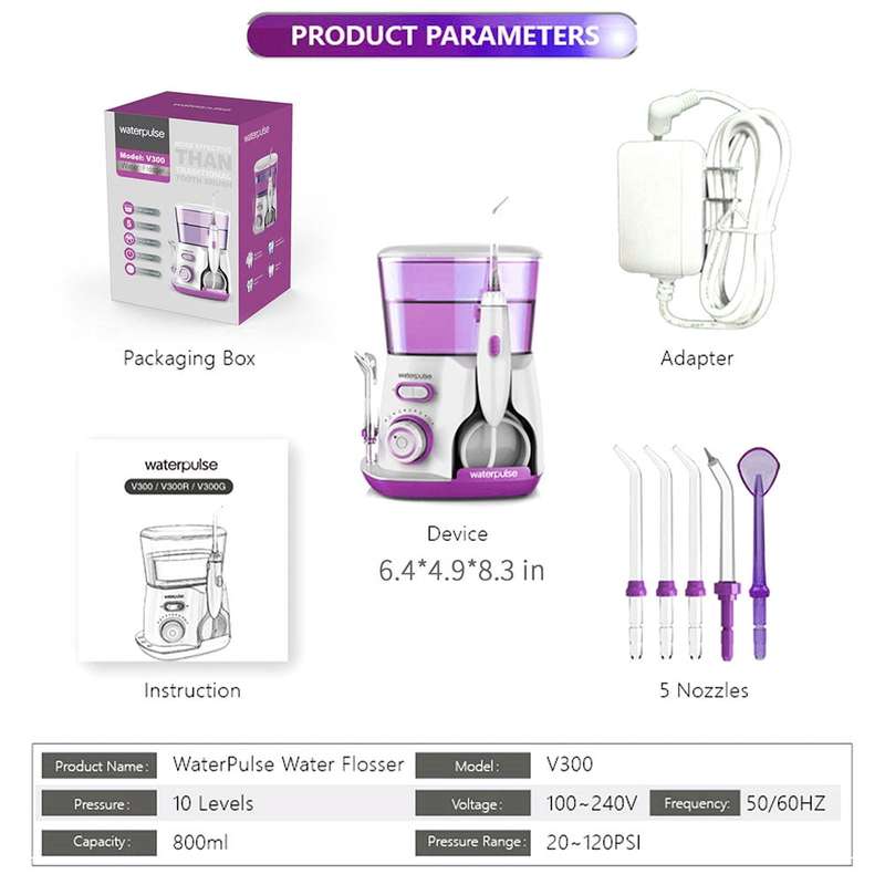 Waterpulse V300 800ml Oral Irrigator Dental Flosser Oral Hygiene Water Flossing Cleaner