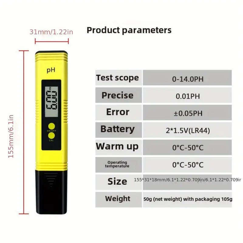 Digital pH Meter with Backlit LCD Display, 0-14 pH Range