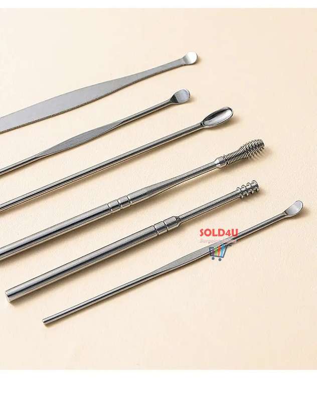 6pcs/set Earwax Removal Tools, 360 Degree Rotating Stainless Steel Double-Ended Ear Picks