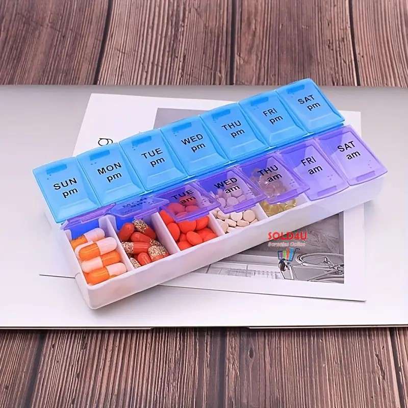 14 Compartment Pill Storage Box 7 Days AM/PM Organizer for Capsule