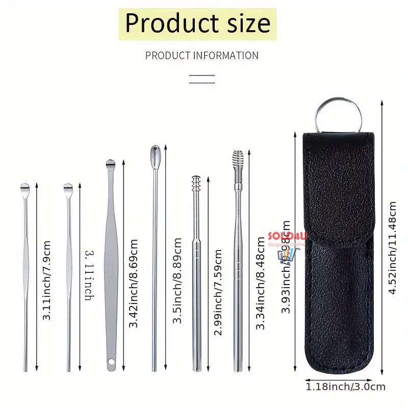 6pcs/set Earwax Removal Tools, 360 Degree Rotating Stainless Steel Double-Ended Ear Picks