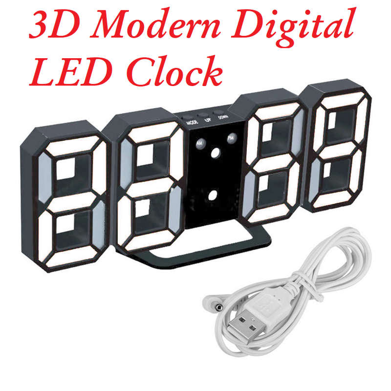 3D Modern Digital LED Table Desk Wall Alarm Clock