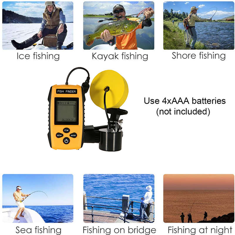 Portable Wired Fish Finder with LCD Display and Sonar Sensor Transducer
