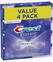 Crest 3D White Luminous Mint Teeth Whitening Toothpaste (Value 4-Pack)