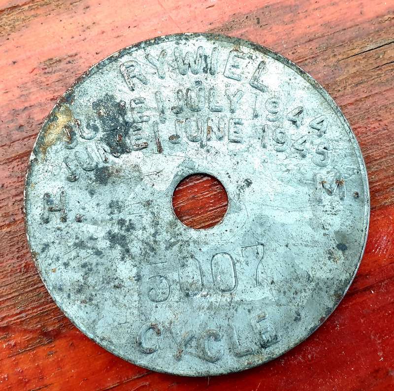 WW2 BICYCLE LICENSE LARGER THAN NORMAL 60 MM