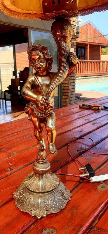 MAGNIFICENT ITALIAN SPELTER CHERUB LAMP 700 MM HIGH NEWLY REWIRED