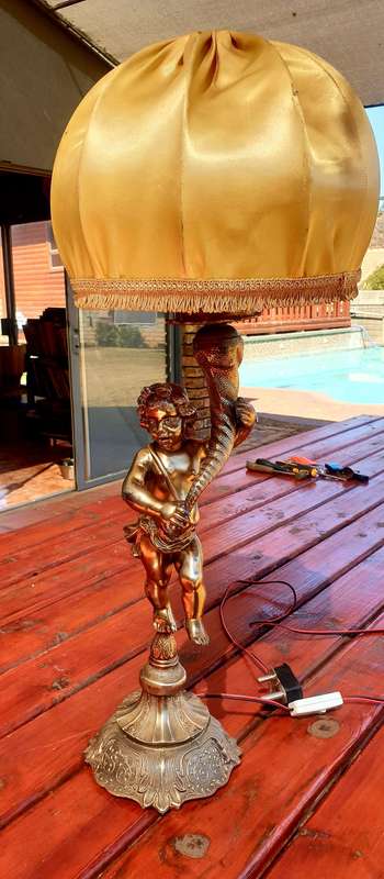 MAGNIFICENT ITALIAN SPELTER CHERUB LAMP 700 MM HIGH NEWLY REWIRED