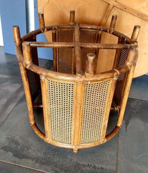 VINTAGE WICKER BASE PLUS TOP TABLE 1350 MM DIA