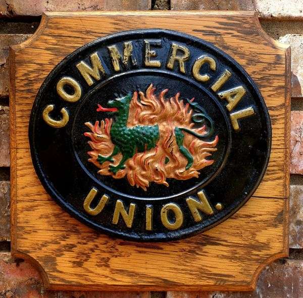 ESTABLISHED 1861 LONDON COMMERCIAL UNION FIRE ASSURANCE SIGN 250 X 220 MM EXCLUDING WOOD