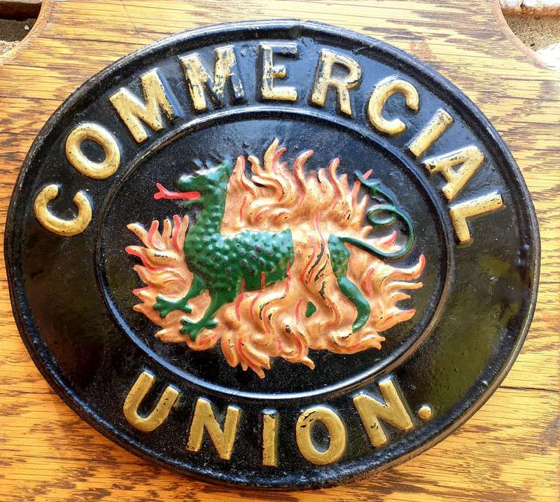 ESTABLISHED 1861 LONDON COMMERCIAL UNION FIRE ASSURANCE SIGN 250 X 220 MM EXCLUDING WOOD