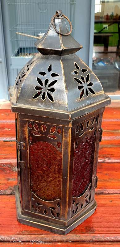 VINTAGE COPPER TONE LANTERN 160 X 340 MM TALL WITH BURNER