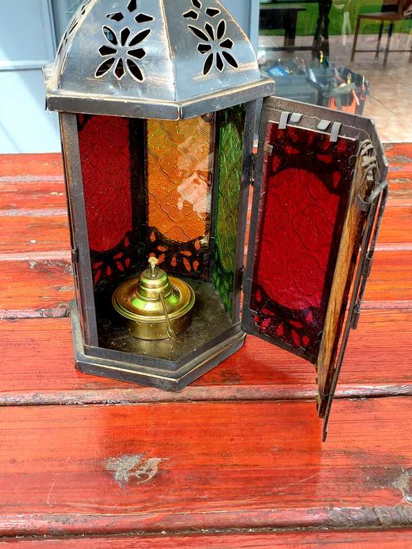 VINTAGE COPPER TONE LANTERN 160 X 340 MM TALL WITH BURNER