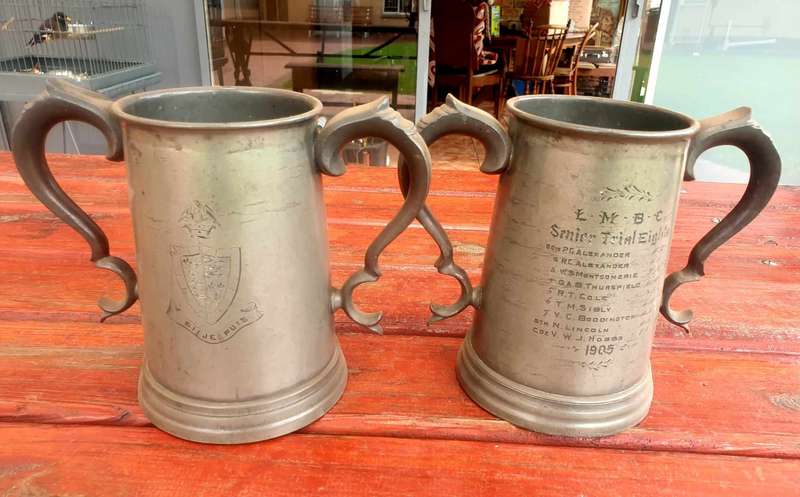 ANTIQUE 1905 PEWTER TROPHY MUGS LARGE